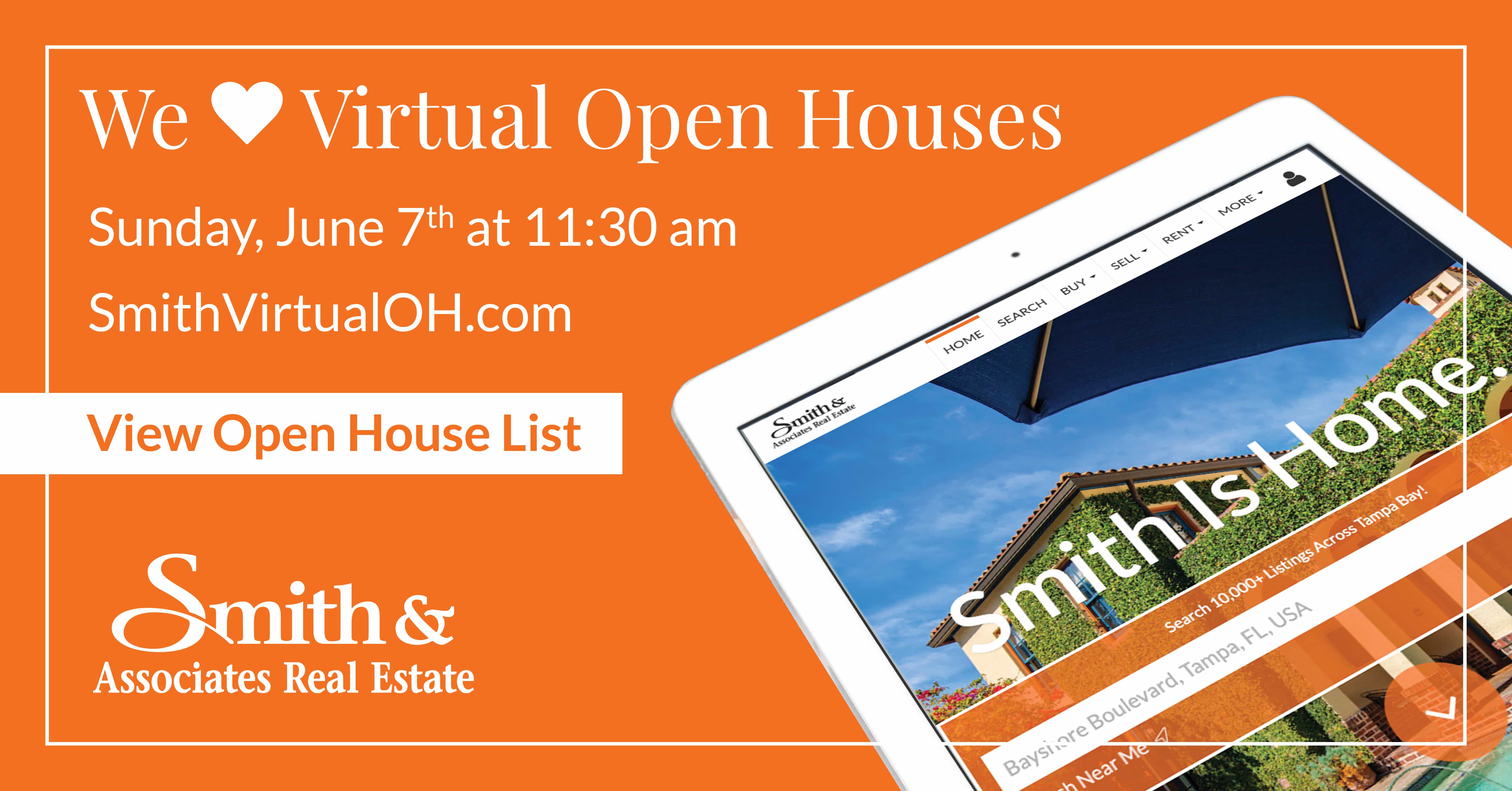 Ad creative for smith virtual open house event on sunday, june 7th