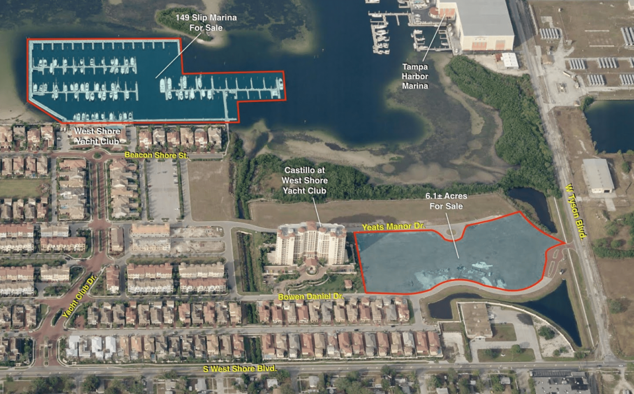 Westshore Yacht Club Land For Sale Outlined in Red