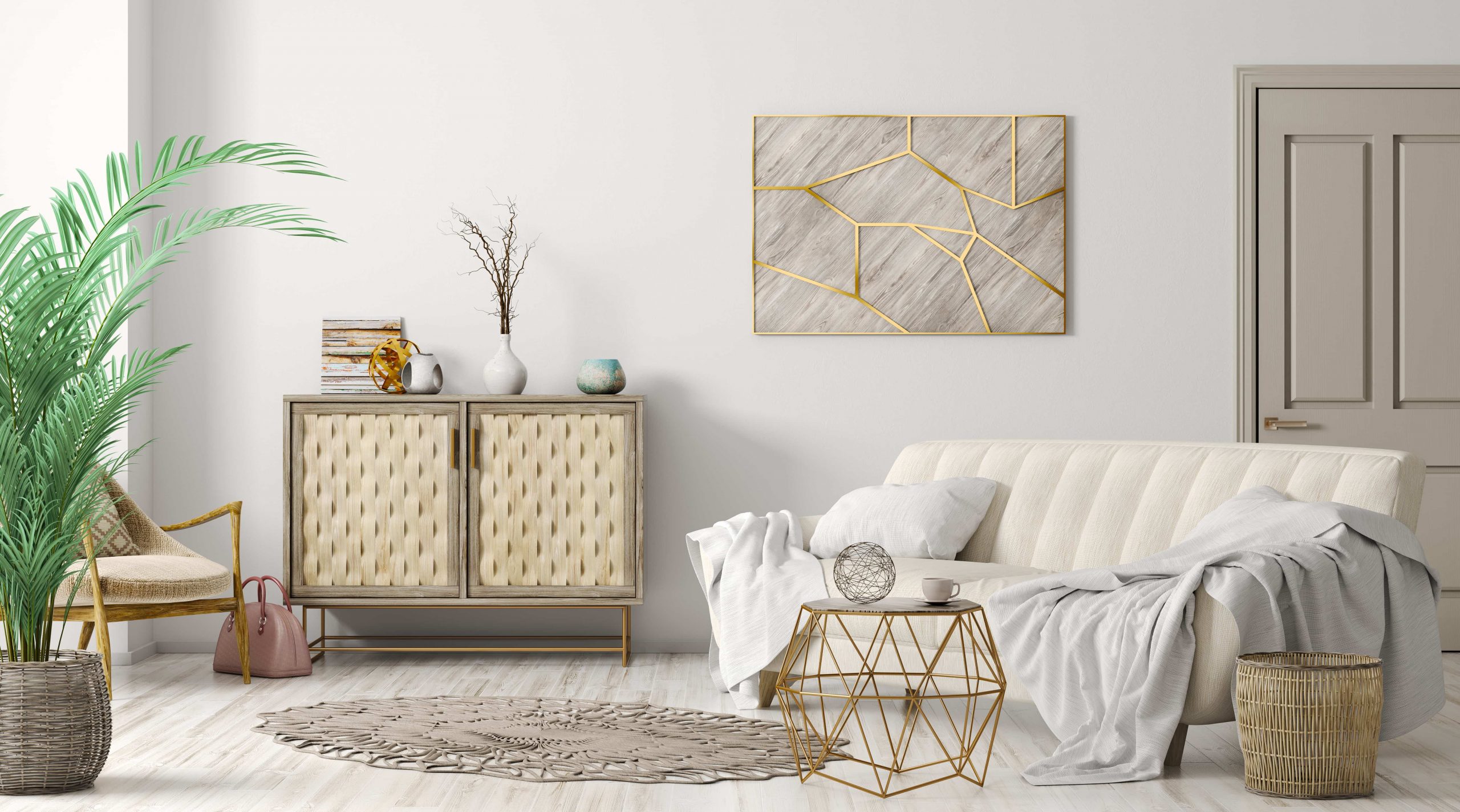 calm taupe living room with elegant decor